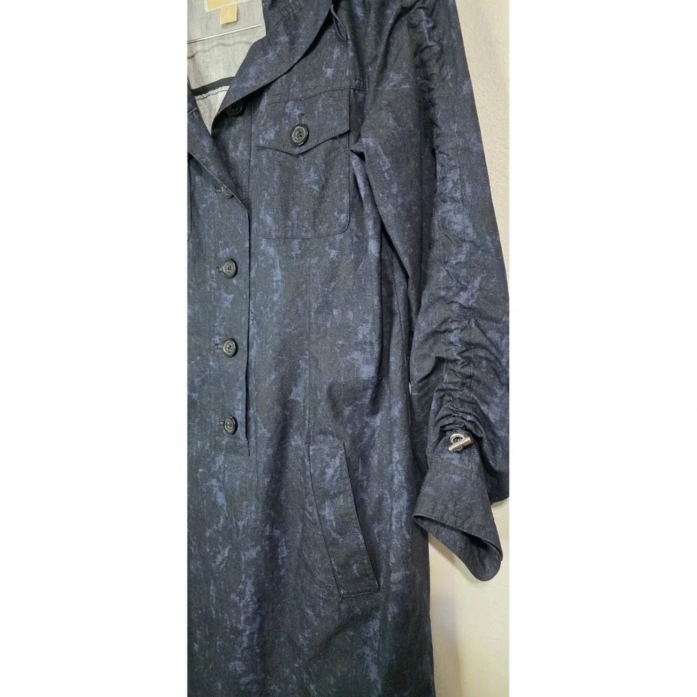 NEW Michael Kors Women Blue Scrunch Shirt  Stretch Dress‎ M 3/4 Sleeve Button Up